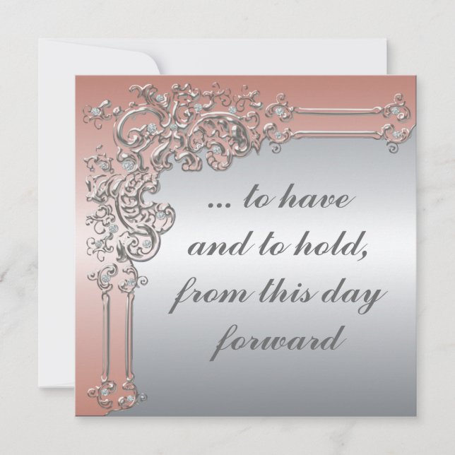 Elegante invitación a la boda rosa y plateada (Anverso)
