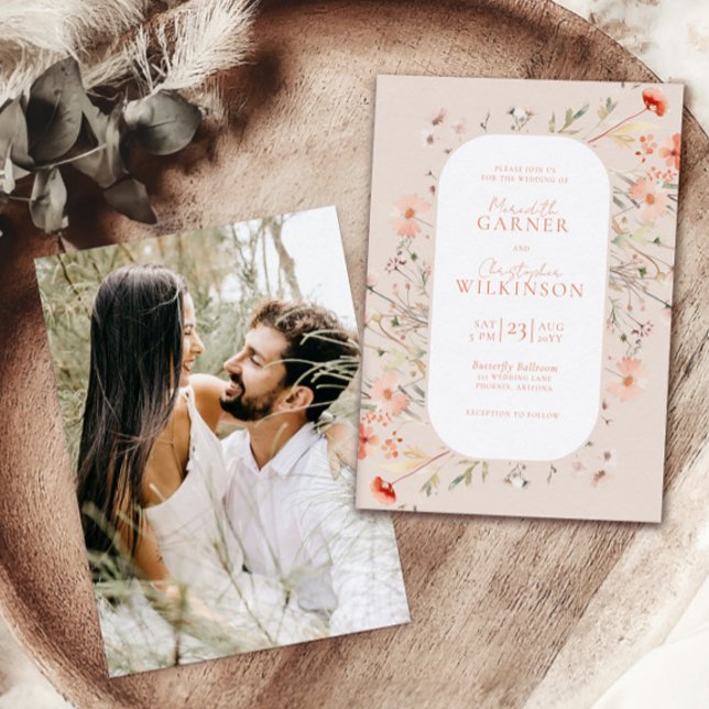 Elegante Invitación a la boda rosada con flores si (Subido por el creador)