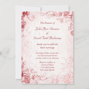 Elegante invitación a la boda rosada y roja