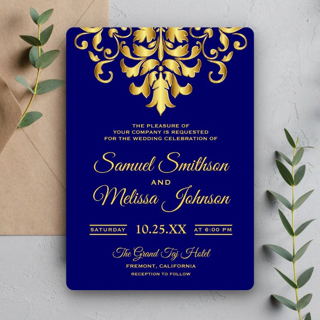 Elegante Invitación a la Boda Royal Gold Damask (Subido por el creador)