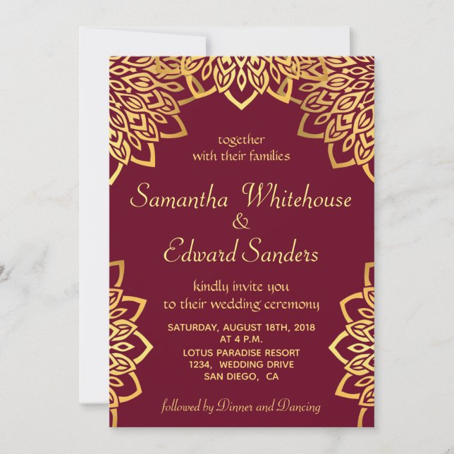 Elegante invitación a la boda rústica de oro de Bo (Anverso)