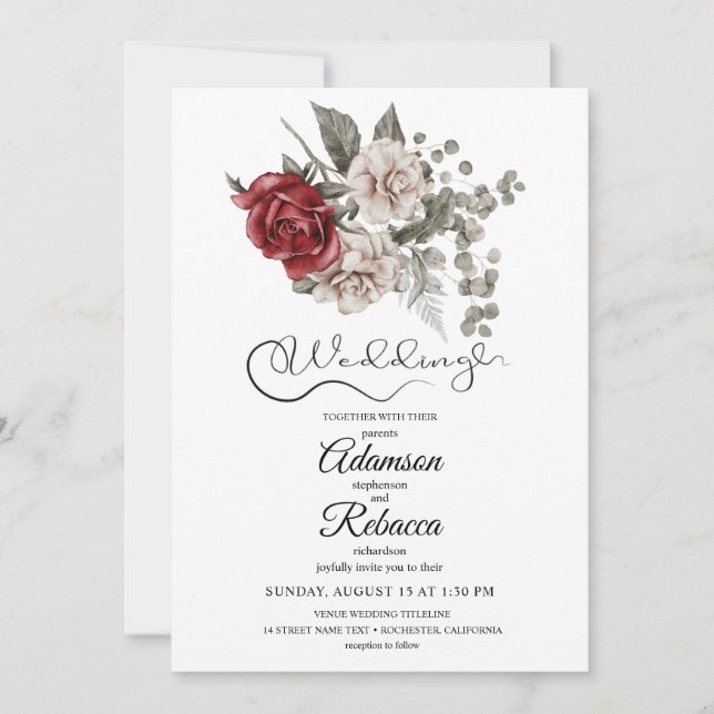 Elegante invitación a la boda rústica floral borgo (Anverso)