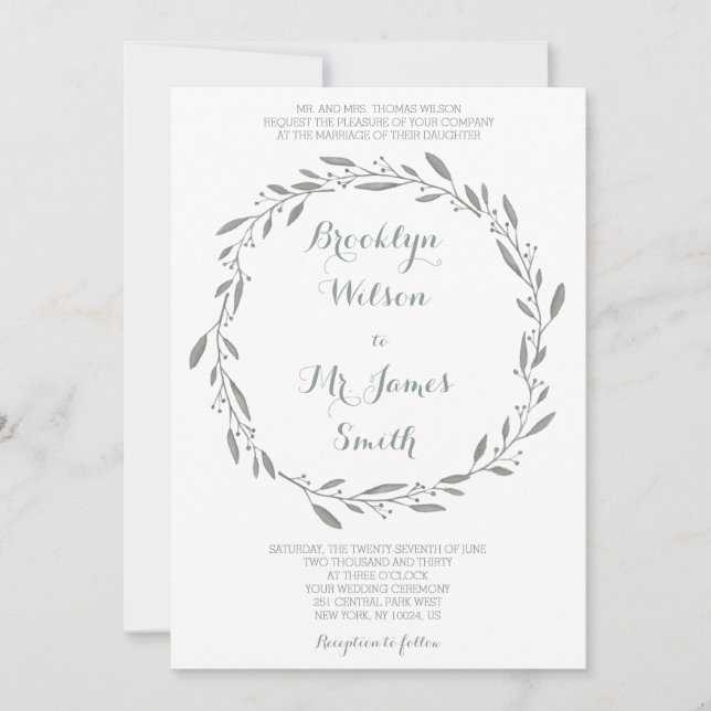 Elegante Invitación a la Boda Sage Floral Wreath (Anverso)