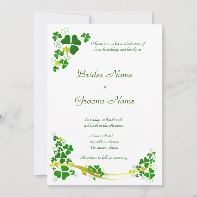 Elegante invitación a la boda Shamrock (Anverso)