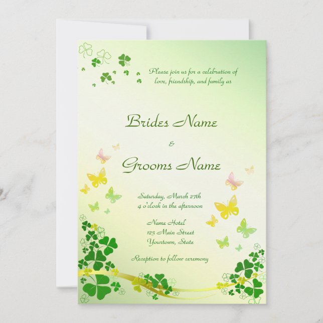 Elegante invitación a la boda Shamrock (Anverso)