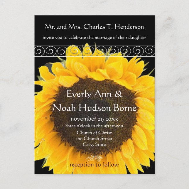 Elegante Invitación a la boda SunFlower (Anverso)