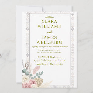 Elegante invitación a la boda tribal floral