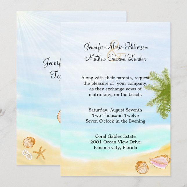 Elegante Invitación a la Boda Tropical (Anverso / Reverso)