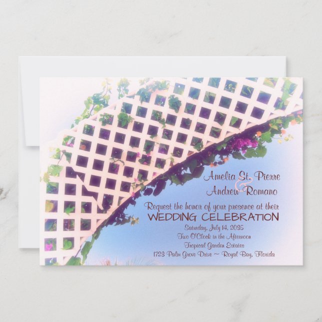 Elegante invitación a la boda tropical floral en e (Anverso)