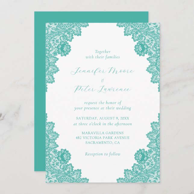 Elegante invitación a la boda turquesa (Anverso / Reverso)