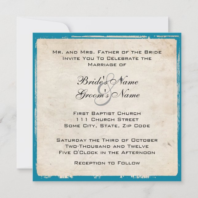 Elegante invitación a la boda turquesa (Anverso)