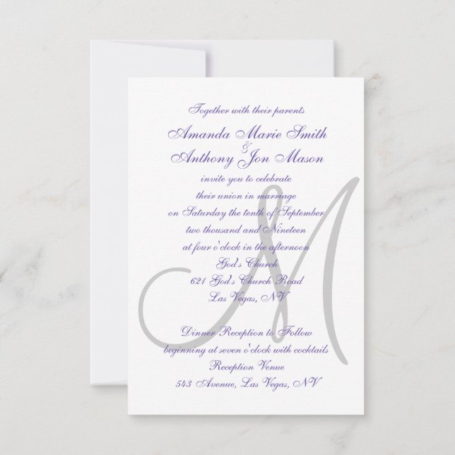 Elegante Invitación a la Boda Ultra Violeta Inicia (Reverso)