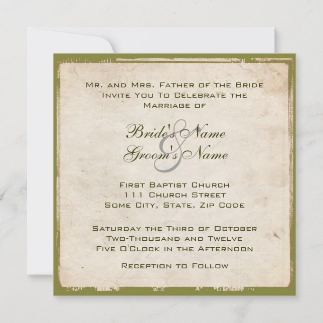 Elegante invitación a la boda verde (Anverso)