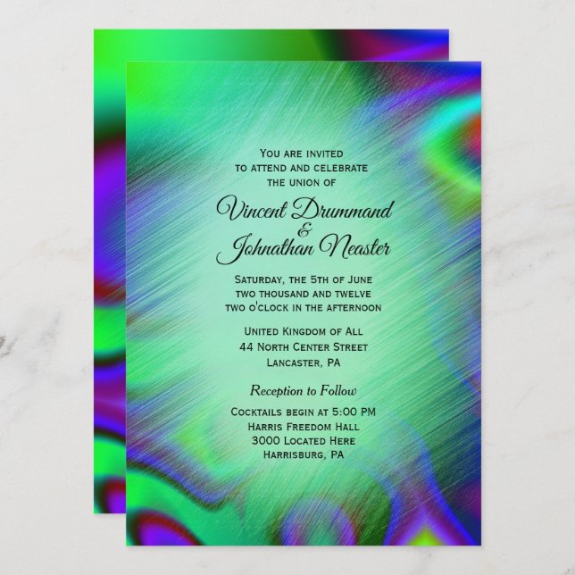 Elegante invitación a la boda verde arcoiris (Anverso / Reverso)