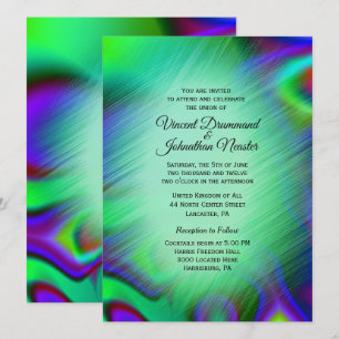 Elegante invitación a la boda verde arcoiris