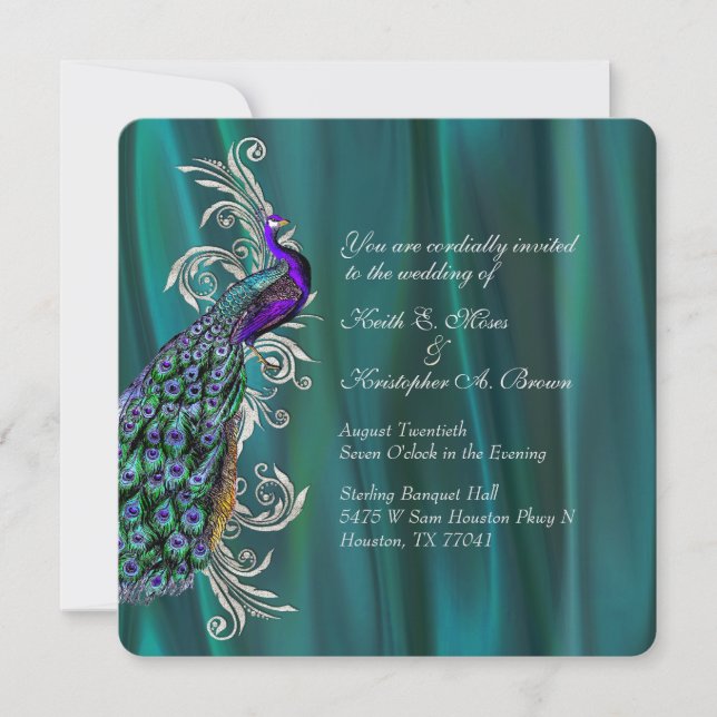 Elegante invitación a la boda Verde azulada de sat (Anverso)