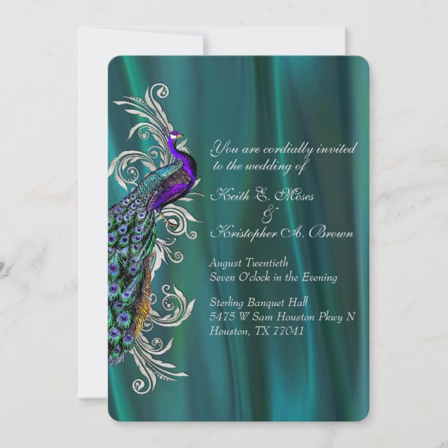 Elegante invitación a la boda Verde azulada de sat (Anverso)