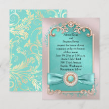 Elegante invitación a la Boda Verde azulada y de O