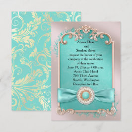 Elegante invitación a la Boda Verde azulada y de O