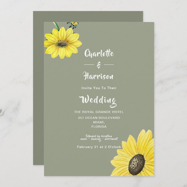 Elegante Invitación a la Boda Verde con Sage de Gi (Anverso / Reverso)