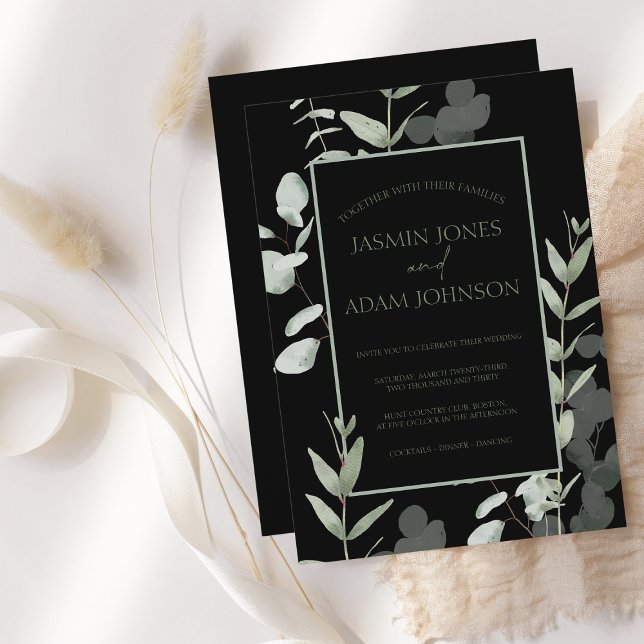 Elegante invitación a la boda verde de eucalipto n (Subido por el creador)