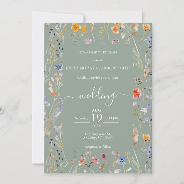 Elegante invitación a la boda verde de la saga de  (Anverso)