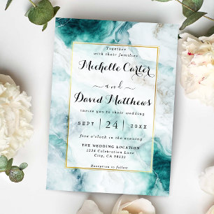 Elegante Invitación a la Boda Verde de Mármol Peac
