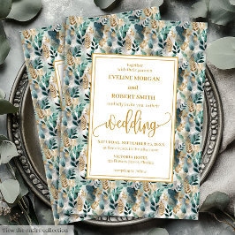 Elegante Invitación a la Boda Verde de Oro de Caza