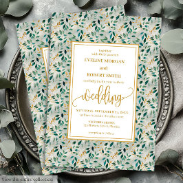 Elegante Invitación a la Boda Verde de Oro Verde O