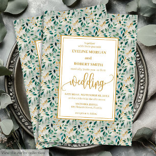 Elegante Invitación a la Boda Verde de Oro Verde O
