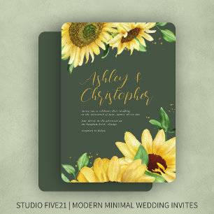 Elegante invitación a la boda verde del girasol rú