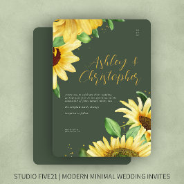 Elegante invitación a la boda verde del girasol rú