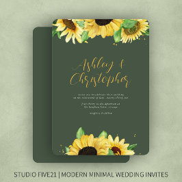 Elegante invitación a la boda verde del girasol rú