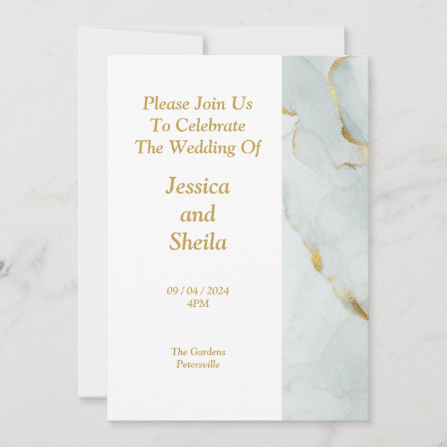 Elegante Invitación a la Boda, verde, dorado, desm (Anverso)