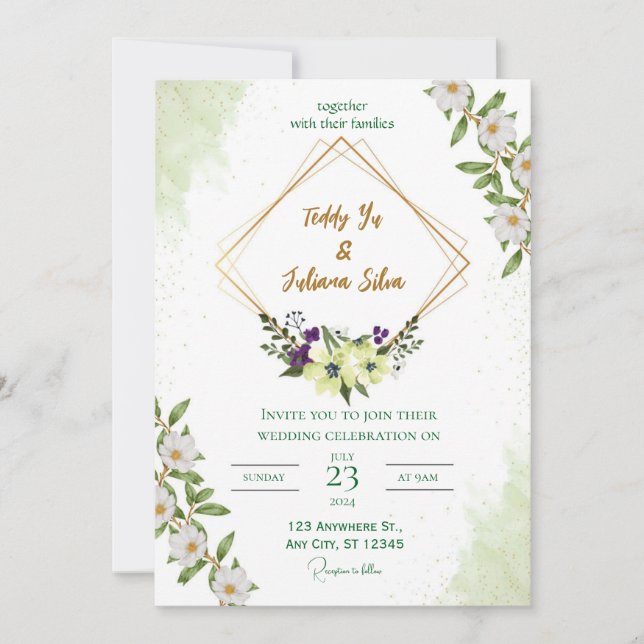 "Elegante invitación a la boda verde: Inspirada en (Anverso)