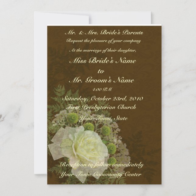 Elegante invitación a la boda verde marrón (Anverso)