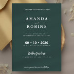 Elegante Invitación a la boda verde mínima de sabi<br><div class="desc">Esta elegante invitación a la boda presenta un fondo verde sabio profundo con tipografía serif intemporal y acentos románticos de escritura. Con un diseño centrado, equilibrado y líneas depuradas, es una combinación perfecta de minimalismo moderno y sofisticación clásica, ideal para bodas formales o nocturnos. Características de diseño de 🌿: tono...</div>