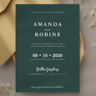 Elegante Invitación a la boda verde mínima de sabi