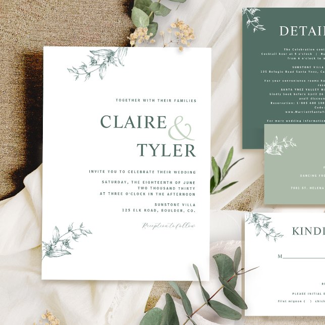 Elegante Invitación a la Boda Verde Mínima Moderna (Subido por el creador)