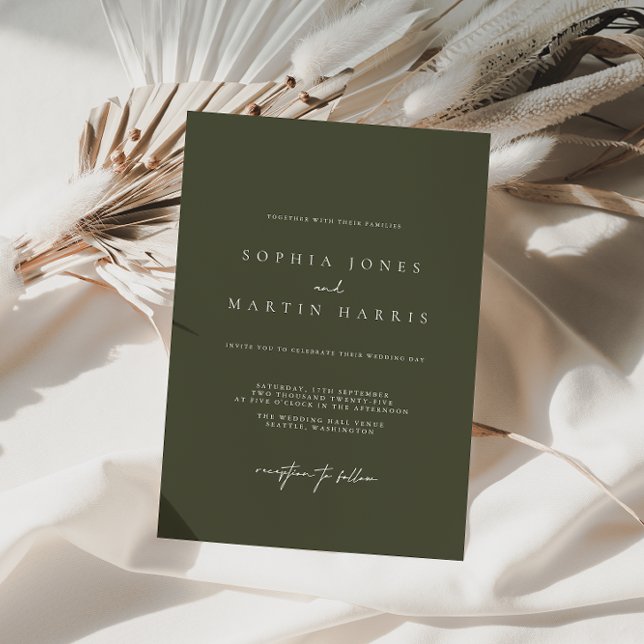 Elegante invitación a la boda verde Minimalista (Subido por el creador)
