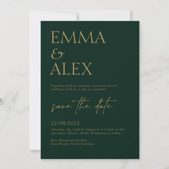 Elegante Invitación a la Boda Verde Oscura (Anverso)