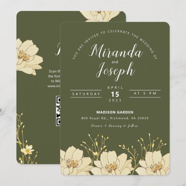 Elegante invitación a la Boda Verde Real (Anverso / Reverso)