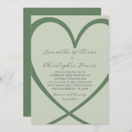 Elegante Invitación a la Boda Verde Sage Heart