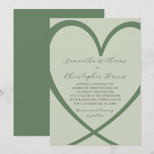 Elegante Invitación a la Boda Verde Sage Heart