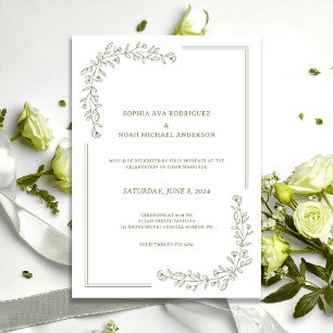 Elegante Invitación a la Boda Verde Sage rico en f