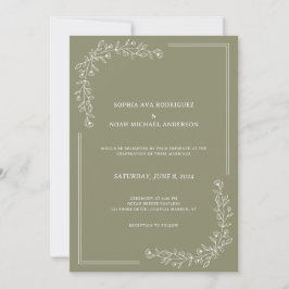 Elegante Invitación a la Boda Verde Sage rico en f