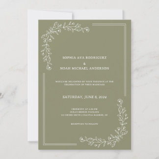 Elegante Invitación a la Boda Verde Sage rico en f