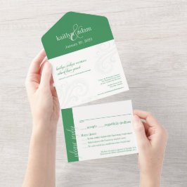 Elegante invitación a la boda, verde todo en uno