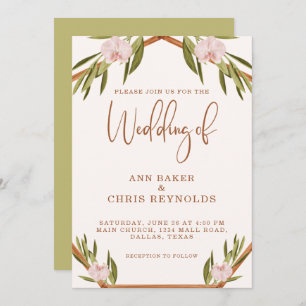 Elegante Invitación a la Boda Verde Verde Rosa