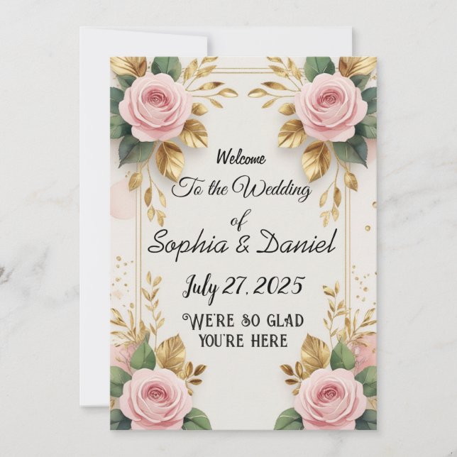 Elegante Invitación a la boda vertical con oro (Anverso)